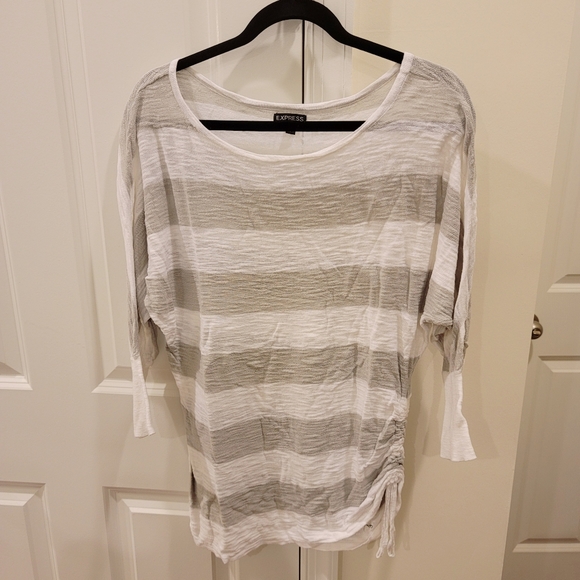 Express Striped Side Ruched Slub Knit Tunic Small - Picture 4 of 5